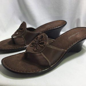 Trotters Brown Leather Wedge Sandals
